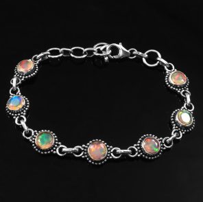 Fire Ethiopian Opal Bracelet 925 Sterling Silver Jewelry (REXT49-287)