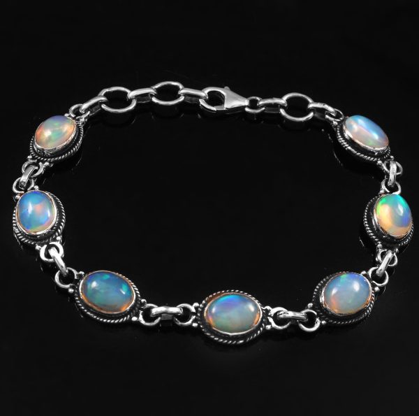 Fire Ethiopian Opal Bracelet 925 Sterling Silver Jewelry (REXT49-284)