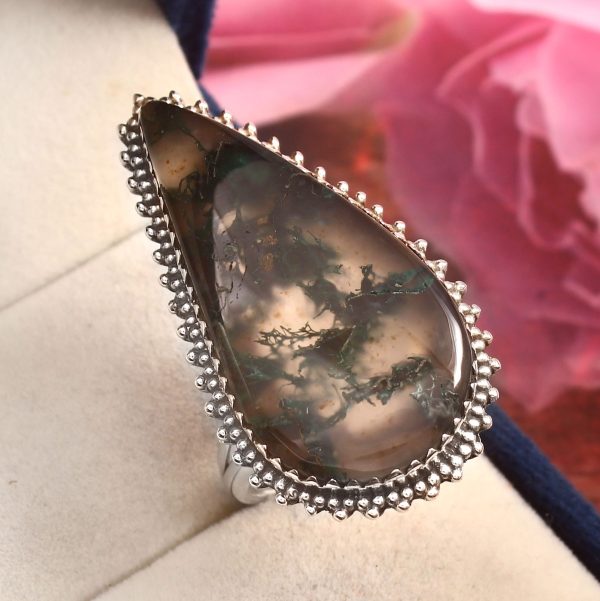Moss Agate Ring Size US 11 925 Sterling Silver (RS8-319)