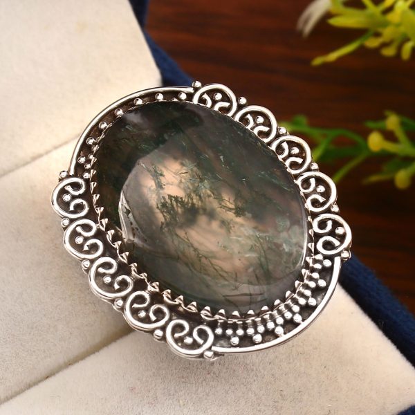 Moss Agate Ring Size US 11 925 Sterling Silver (RS8-323)