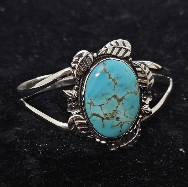 Kingman Turquoise Southwest Style 925 Sterling Silver Cuff Bangle (RSB2-83) - Image 2