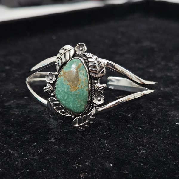 Kingman Turquoise Southwest Style 925 Sterling Silver Cuff Bangle (RSB2-80) - Image 2