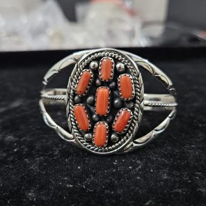 Italian Coral Southwest Style 925 Sterling Silver Cuff Bangle (RSB2-84)