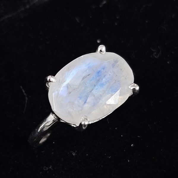 Rainbow Moonstone Claw Set 925 Sterling Silver Ring (RS14-158) - Image 2