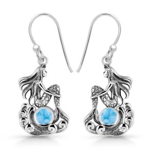 Larimar Mermaid Earring 925 Silver Jewelry (REXT34-7)