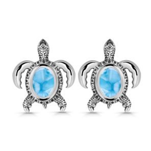 Larimar Turtle Stud Earring 925 Silver Jewelry (REXT34-6)