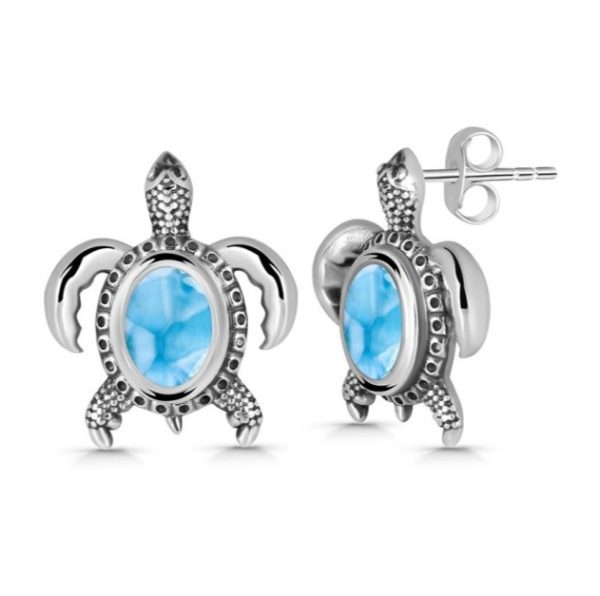Larimar Turtle Stud Earring 925 Silver Jewelry (REXT34-6) - Image 2