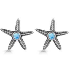 Larimar Star Fish Stud Earring 925 Silver Jewelry  (REXT31-3)