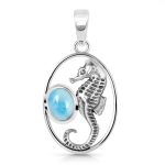 Larimar Sea Horse Pendant 925 Silver Jewelry (REXT31-6)