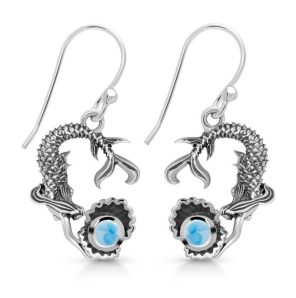 Larimar Mermaid & Oyster Earring 925 Silver Jewelry (REXT31-4)