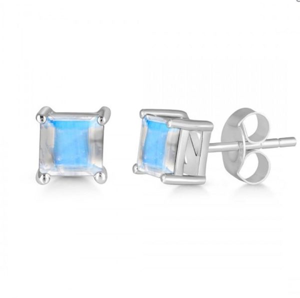 Claw Set Cut Moonstone Square 925 Silver Stud Earring (RS101-1) - Image 2