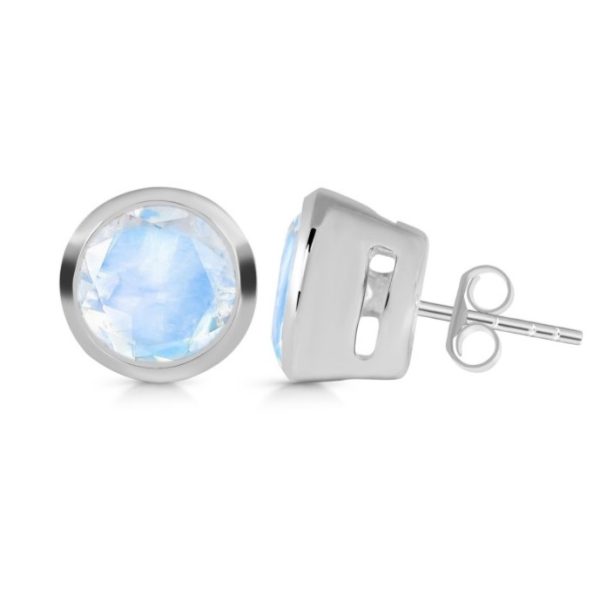 Enclosed Set Cut Moonstone Round 925 Silver Stud Earring (RS101-5) - Image 2