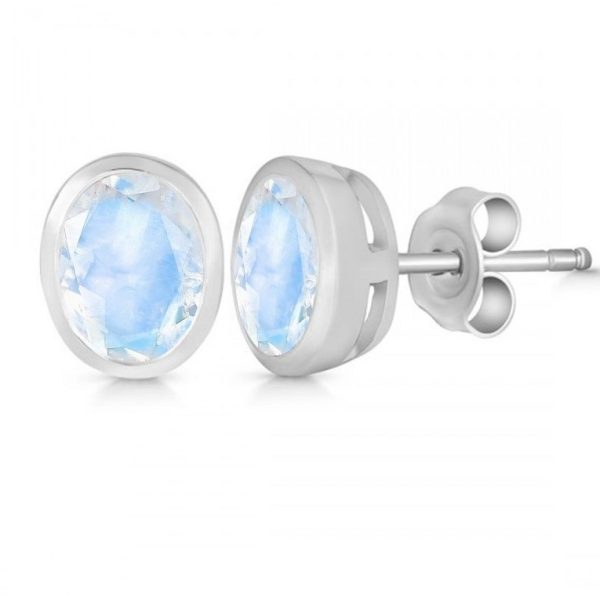Enclosed Set Cut Moonstone Oval 925 Silver Stud Earring (RS101-4) - Image 2