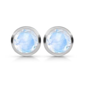 Enclosed Set Cut Moonstone Round 925 Silver Stud Earring (RS101-5)