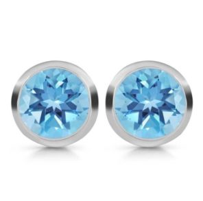 Blue Topaz Round 925 Sterling Silver Stud Earring (REXT55-5)