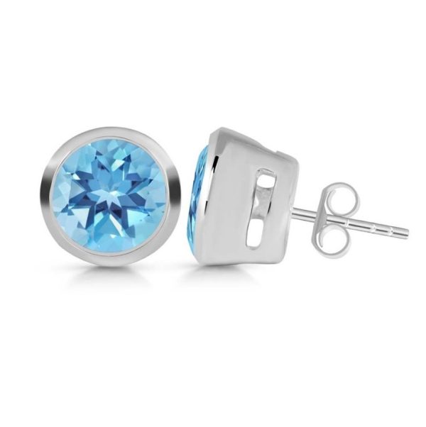 Blue Topaz Round 925 Sterling Silver Stud Earring (REXT55-5) - Image 2