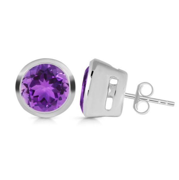 Amethyst Round 925 Sterling Silver Stud Earring (REXT55-3) - Image 2