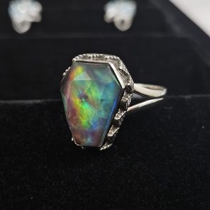 Aurora Opal Coffin 925 Sterling Silver Ring (RS102-1)