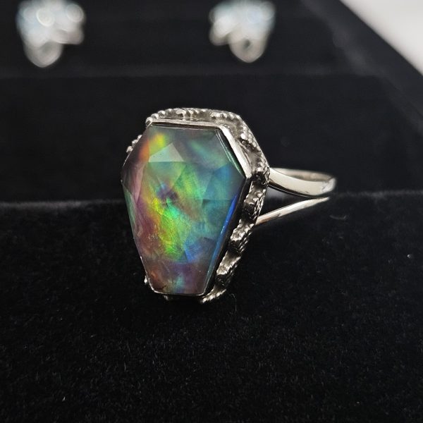 Aurora Opal Coffin 925 Sterling Silver Ring (RS102-1)