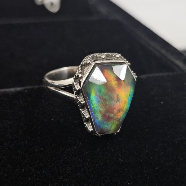 Aurora Opal Coffin 925 Sterling Silver Ring (RS102-1) - Image 2