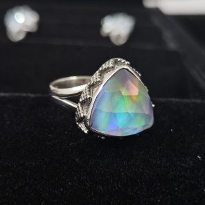 Aurora Opal Coffin 925 Sterling Silver Ring (RS102-2)