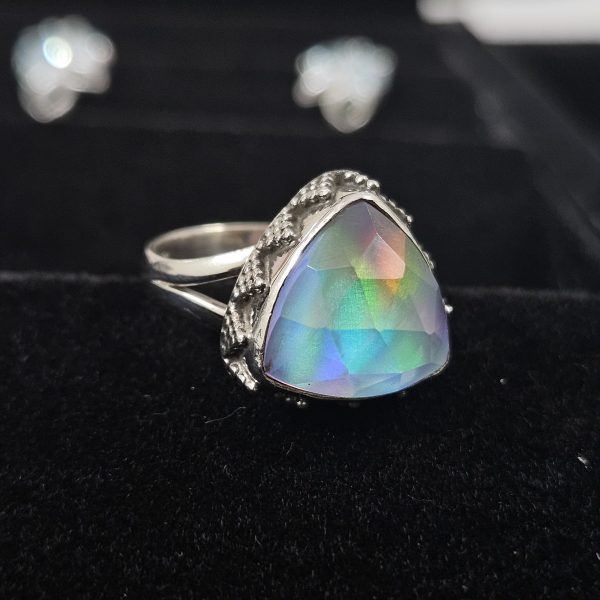 Aurora Opal Coffin 925 Sterling Silver Ring (RS102-2)