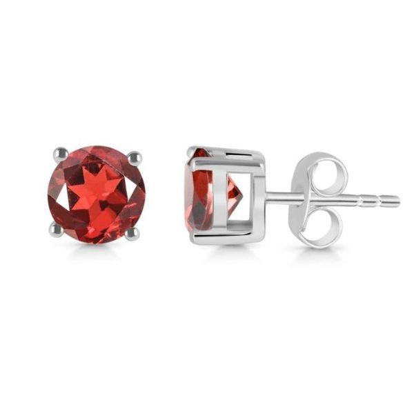 Garnet Round 925 Silver Stud Earring (RS102-8) - Image 2