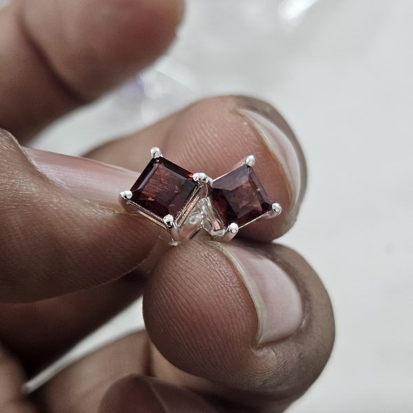 Garnet Square 925 Silver Stud Earring (RS102-7) - Image 2