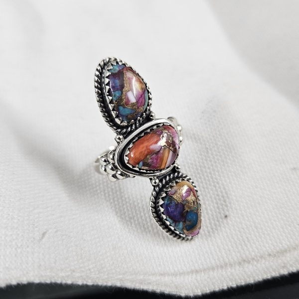 Pink Dahlia Turquoise Dainty 925 Sterling Silver Ring (RS71-103) - Image 3