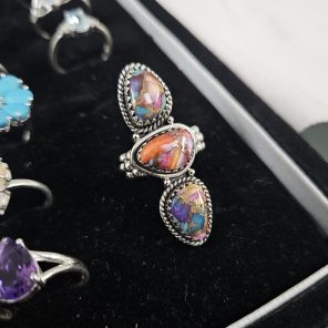 Pink Dahlia Turquoise Dainty 925 Sterling Silver Ring (RS71-103)