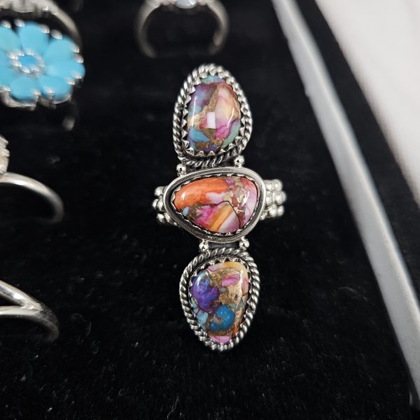 Pink Dahlia Turquoise Dainty 925 Sterling Silver Ring (RS71-103) - Image 2