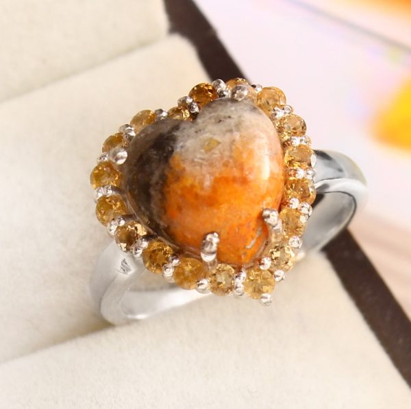 Bumble Bee Jasper Heart & Citrine  925 Sterling Silver Ring (RS106-2) - Image 2