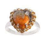 Bumble Bee Jasper Heart & Citrine  925 Sterling Silver Ring (RS106-2)