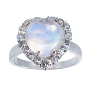 Moonstone Heart & Blue Topaz  925 Sterling Silver Ring (RS106-3)