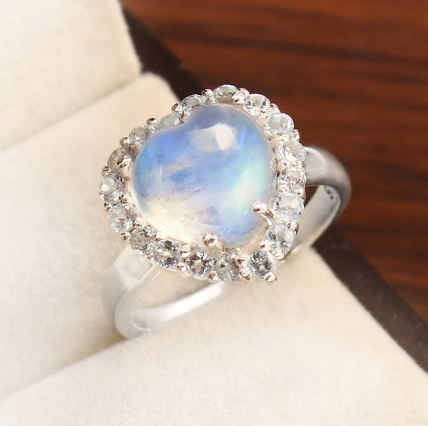 Moonstone Heart & Blue Topaz  925 Sterling Silver Ring (RS106-3) - Image 2