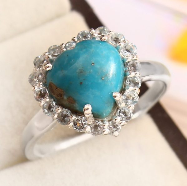 Turquoise Heart & Blue Topaz 925 Sterling Silver Ring (RS106-1) - Image 2