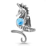 Larimar Sea Horse 925 Silver Ring (REXT31-1)