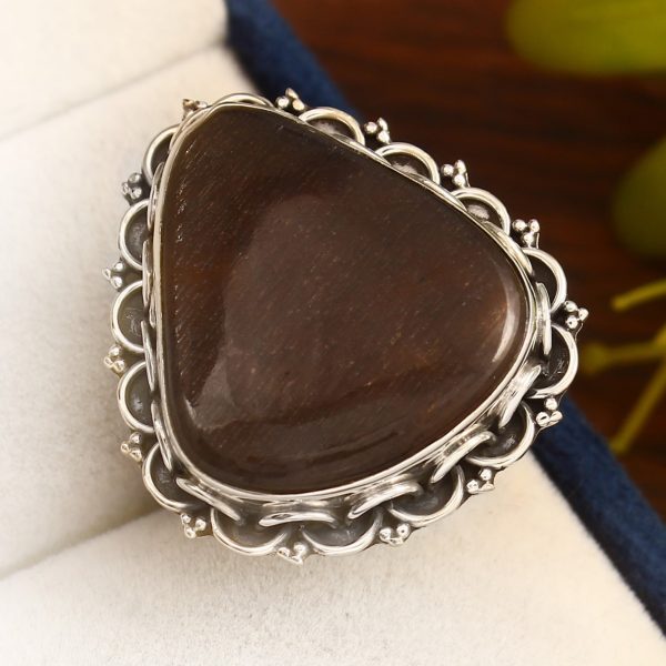 Coffee Moonstone Ring Size US 9 Sterling Silver 925 (RS30-129)