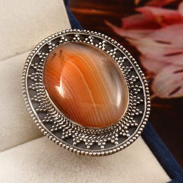 Orange Bandaid Agate Ring Size US 8 Sterling Silver 925 (RS109-111)