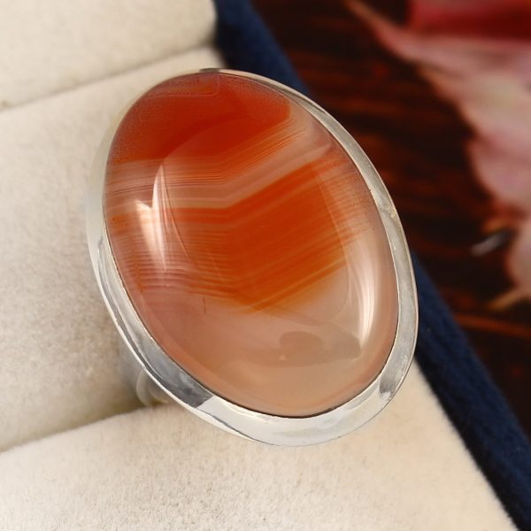 Orange Bandaid Agate Ring Size US 9 Sterling Silver 925 (RS109-110)