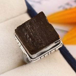 Raw Black Tourmaline Ring Size US 8 925 Sterling Silver (RS16-89)