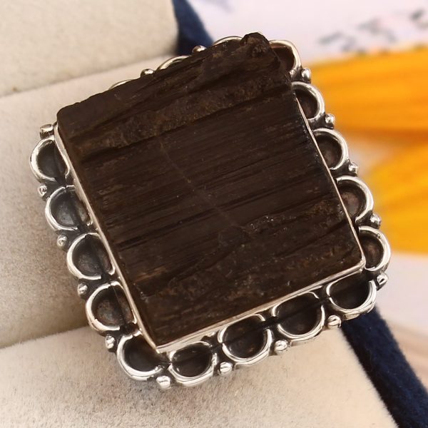Raw Black Tourmaline Ring Size US 6 925 Sterling Silver (RS16-117)