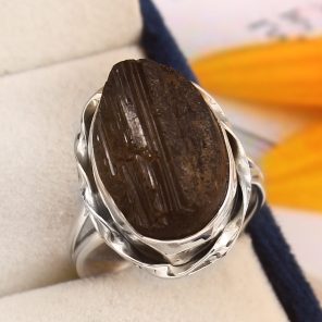 Raw Black Tourmaline Ring Size US 10 925 Sterling Silver (RS16-121)