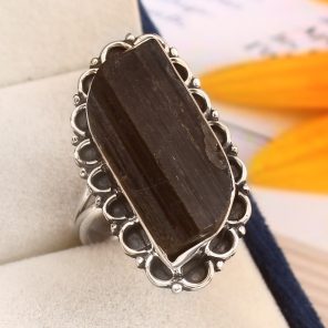 Raw Black Tourmaline Ring Size US 10 925 Sterling Silver (RS16-123)