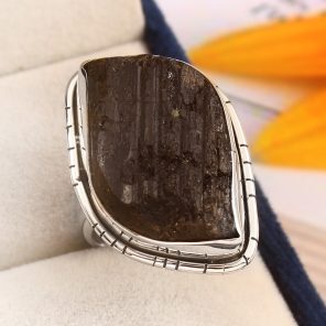 Raw Black Tourmaline Ring Size US 9 925 Sterling Silver (RS16-102)