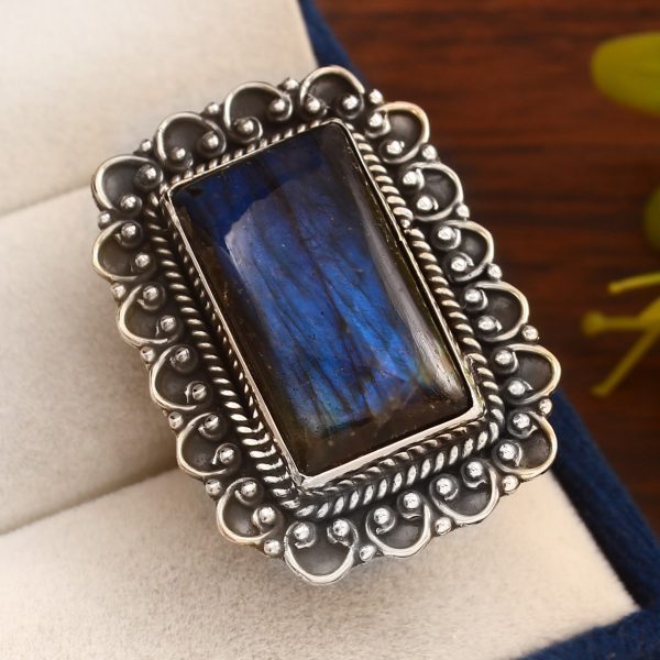 Labradorite Ring Size US 9 Sterling Silver 925 (RS109-53)
