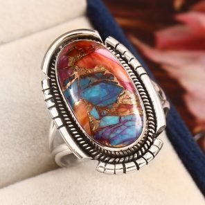 Pink Dahlia Turquoise Ring Size US 10 925 Sterling Silver (RS113-200)
