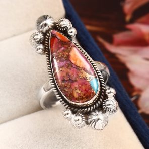 Pink Dahlia Turquoise Ring Size US 10 925 Sterling Silver (RS113-202)