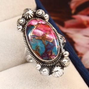 Pink Dahlia Turquoise Ring Size US 8 925 Sterling Silver (RS113-203)
