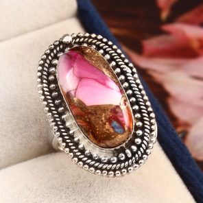 Pink Dahlia Turquoise Ring Size US 6 925 Sterling Silver (RS113-221)